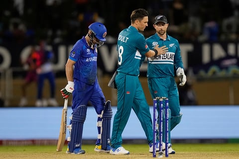 Trent Boult celebrates Rahmanullah Gurbaz's wicket